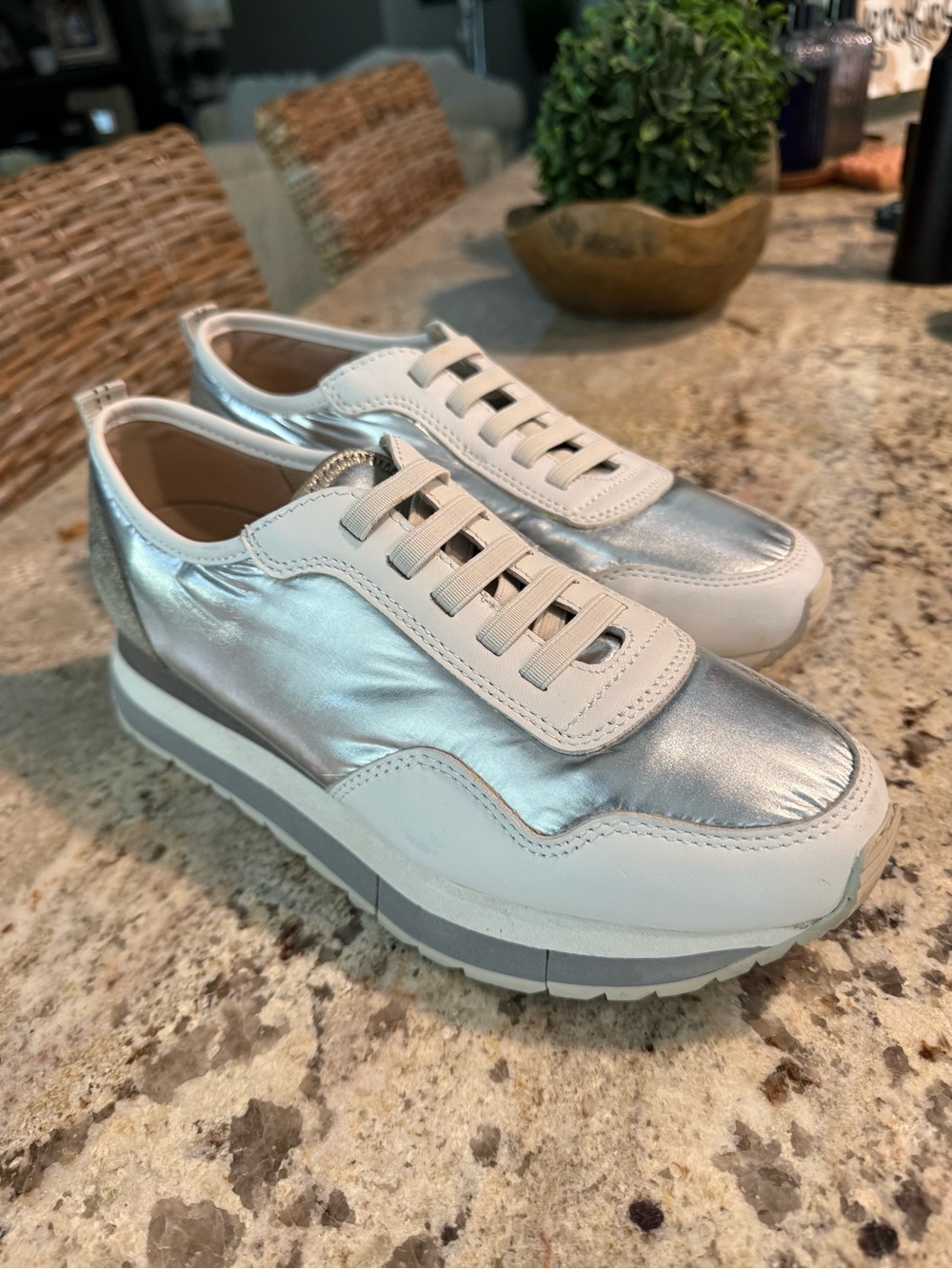 Naked Feet Metallic Silver and White Platform Sneakers